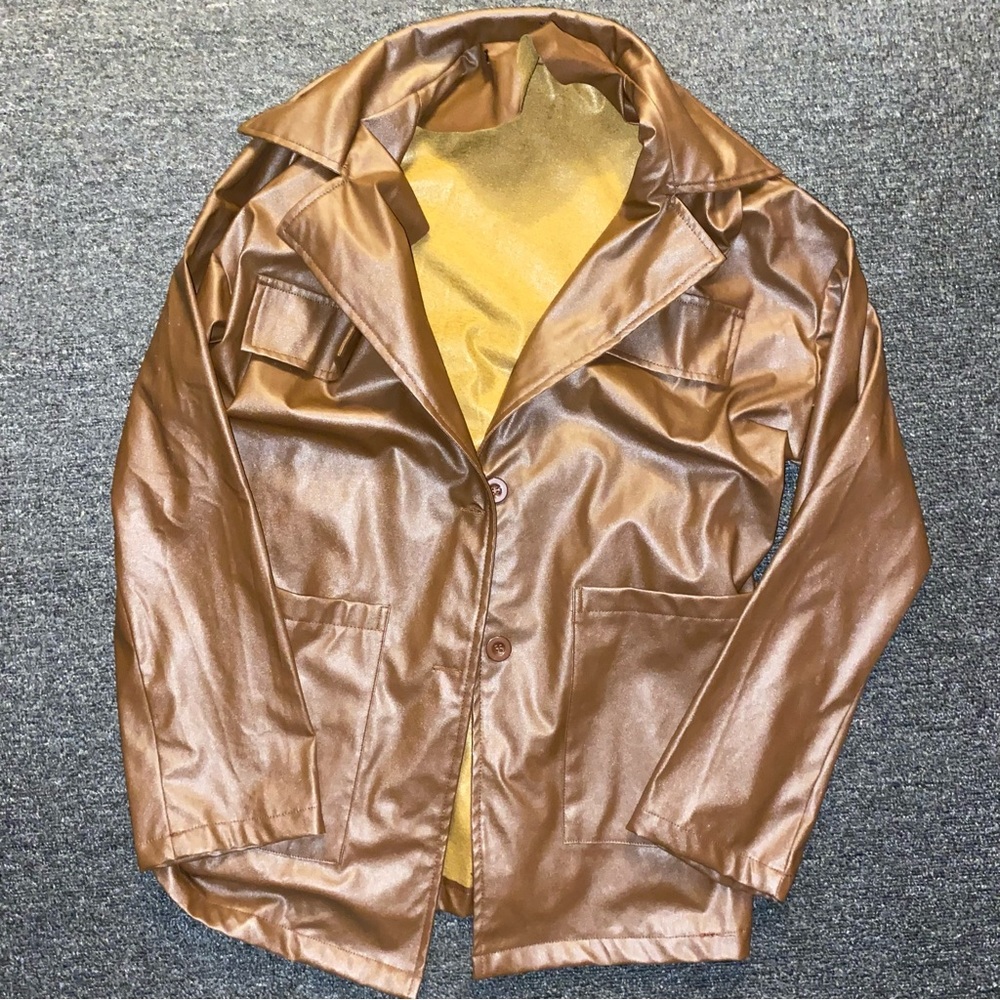 Button Up Faux Leather Blazer